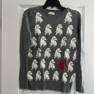 LOFT Charcoal Sweater with White and Red Dog Design